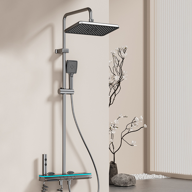 高品质酒店卫浴淋浴花洒套装LED灯多功能数显淋浴花洒增压喷头