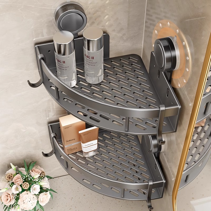 吸盘三角置物架卫生间浴室壁挂墙上放沐浴露免打孔洗漱台收纳架子